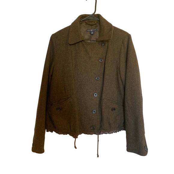 Gap 100% Wool Brown Medium Women's Double Breasted Tweed Coat - Picture 1 of 8